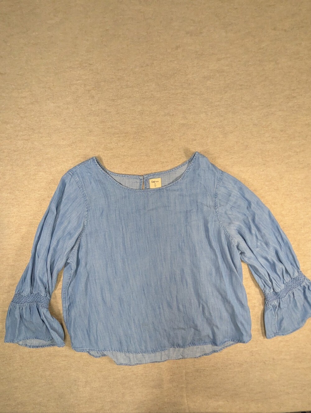 GAP Chambray Denim Peasant Blouse Bell Sleeves Country Chic Casual Boho Size XXL